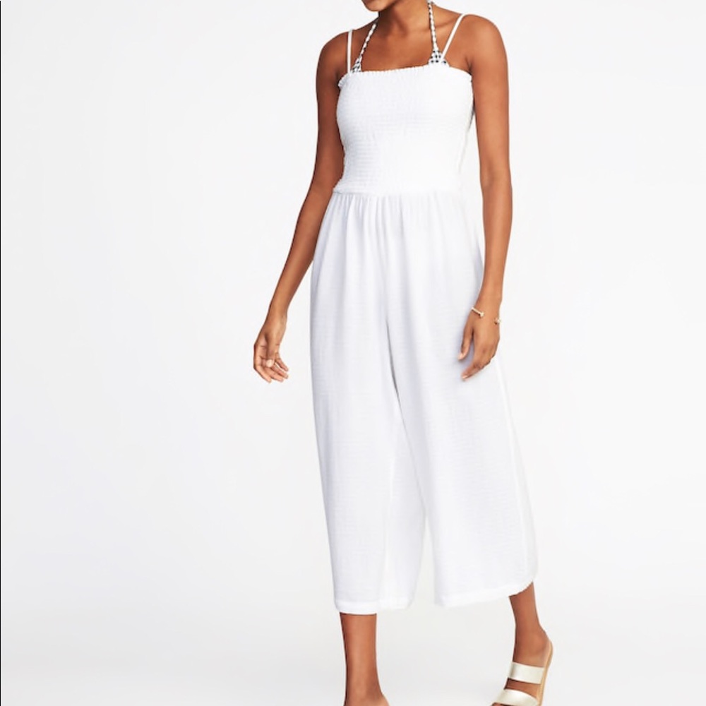 Smocked wide leg jumpsuit